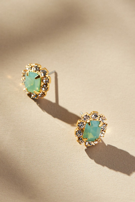 The Pink Reef Crystal Petite Stud Earrings In Green