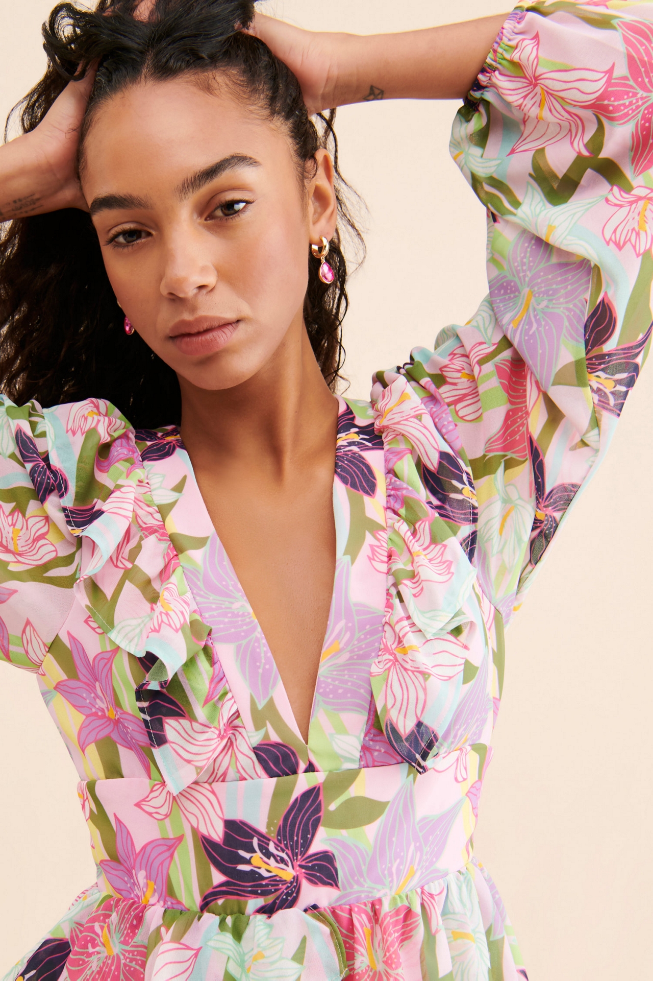 Hutch Floral Printed Ruffled Mini Dress