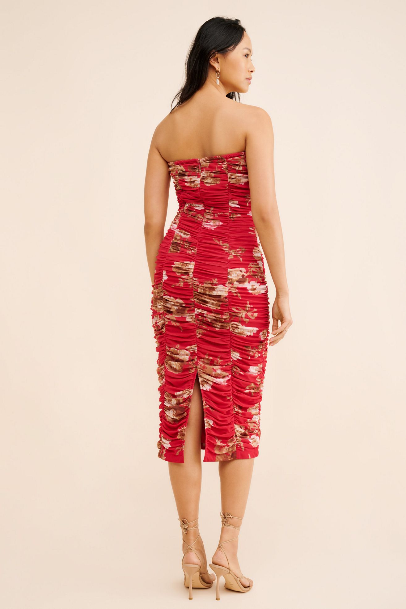 Let Me Be Ruched Mesh Midi Dress