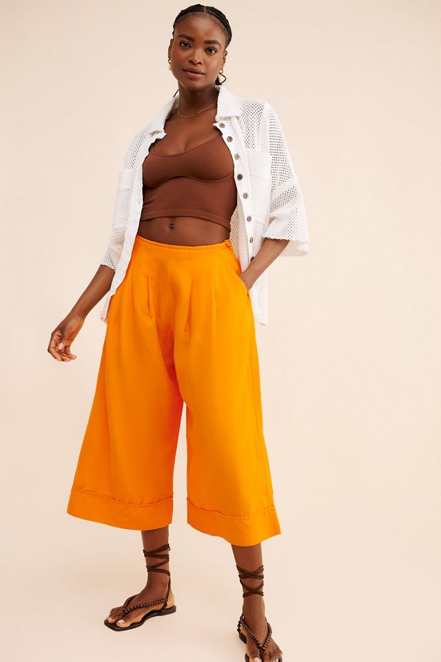 Maeve Linen Pleat-Front Wide-Leg Culottes #3