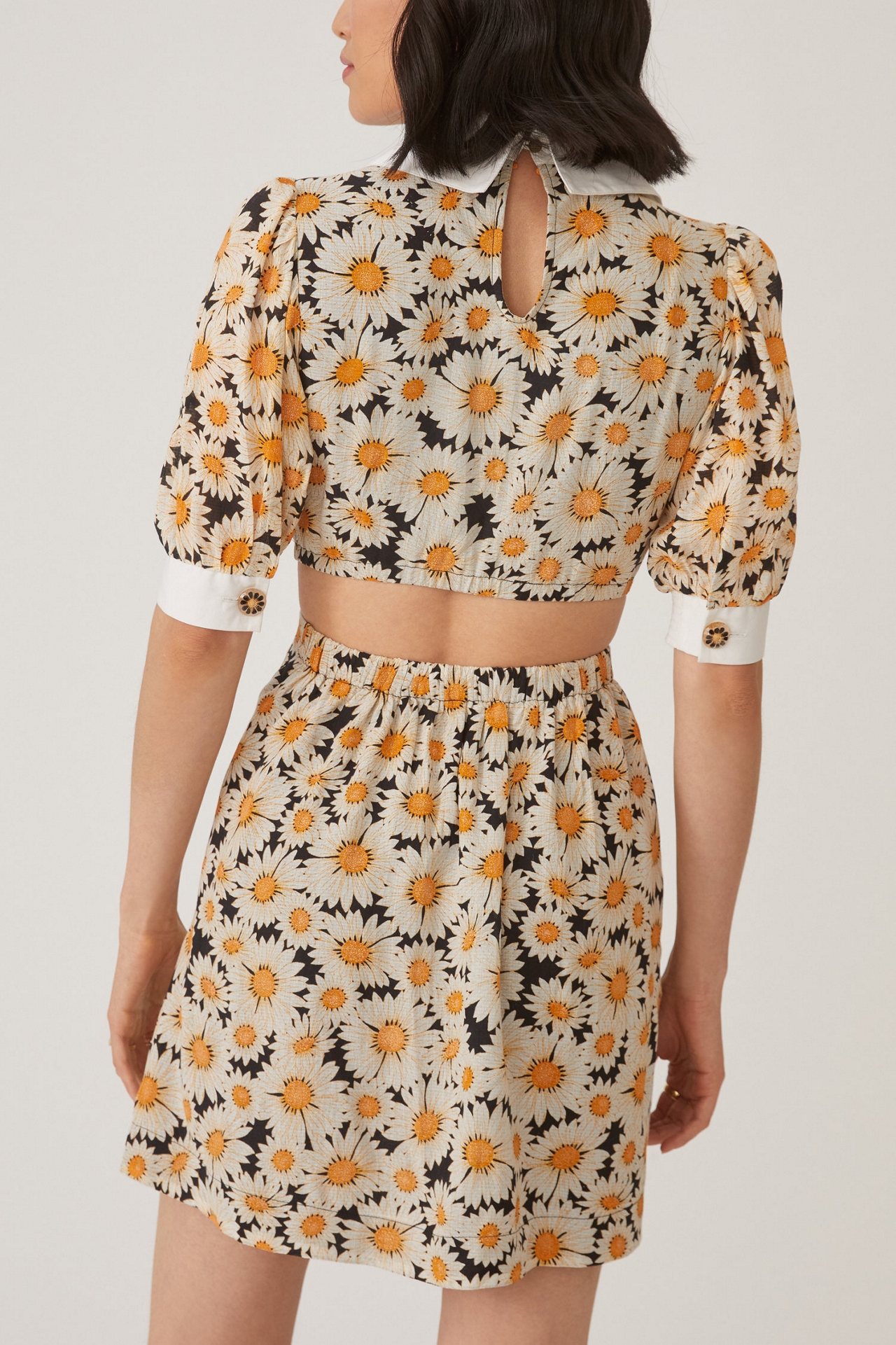 Maeve Puff Sleeve Printed Cutout Mini Dress