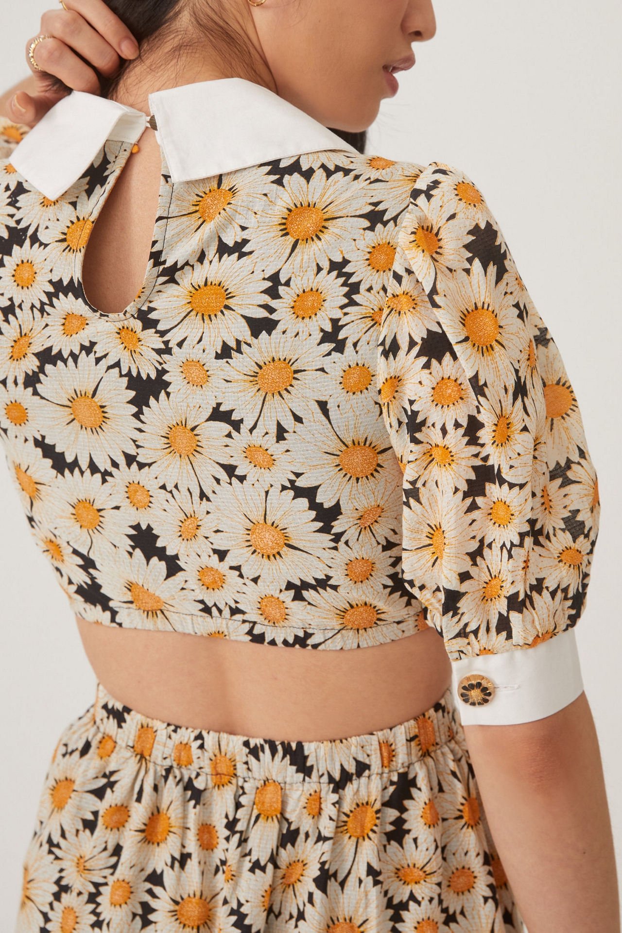 Maeve Puff Sleeve Printed Cutout Mini Dress