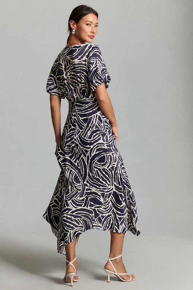 Short-Sleeve V-Neck Button-Front Midi Dress #1