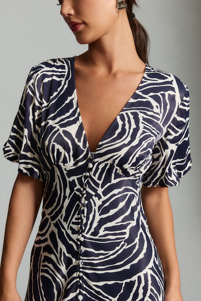 Short-Sleeve V-Neck Button-Front Midi Dress #2