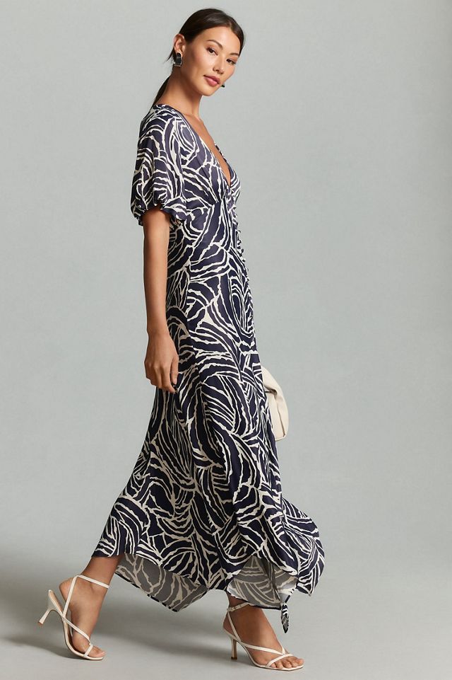 Short-Sleeve V-Neck Button-Front Midi Dress #3