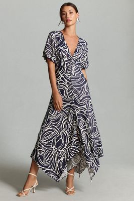 Short-Sleeve V-Neck Button-Front Midi Dress