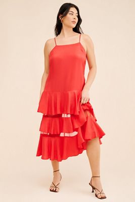 Blue Tassel Sleeveless Sheer Tiered Dress