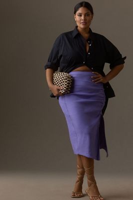 Ruched Side-Slit Midi Skirt