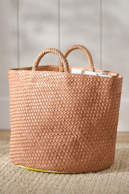 Anthropologie Eliza Woven Leather & Fabric-lined Basket