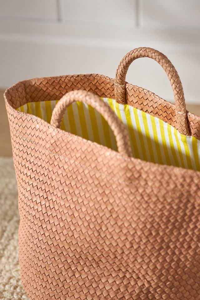 Eliza Woven Leather & Fabric-Lined Basket #2