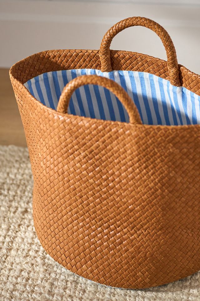 Eliza Woven Leather & Fabric-Lined Basket #1