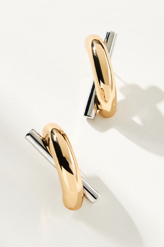 Two-Tone Crisscross Post Earrings #3