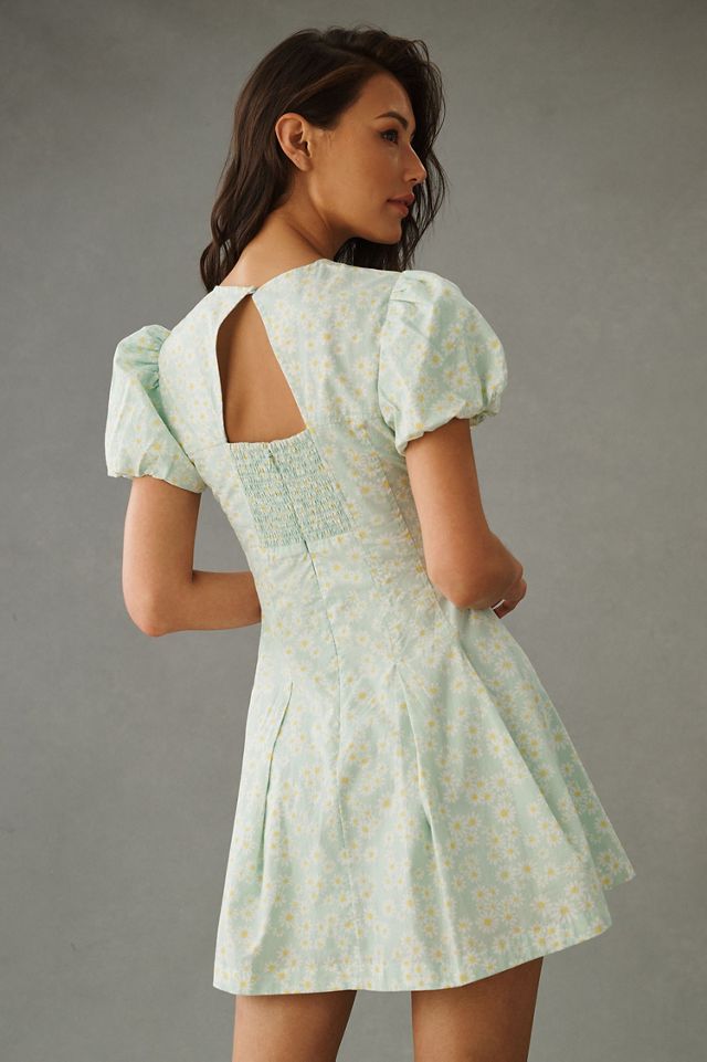 Maeve Puff-Sleeve Pleated Dress #1