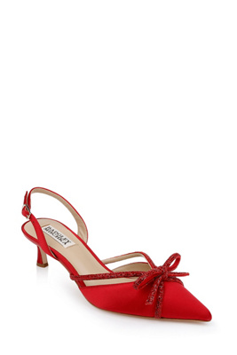 Badgley Mischka Collection Angelina Slingback Pointed Toe Kitten Heel Pump In Red