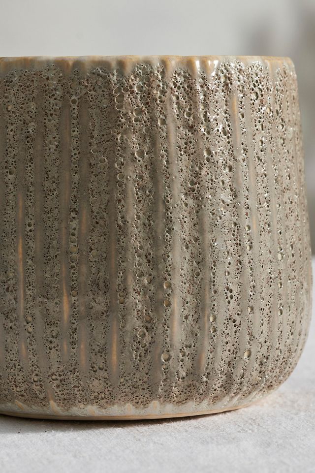 Ridged Barrel Stoneware Planter #1
