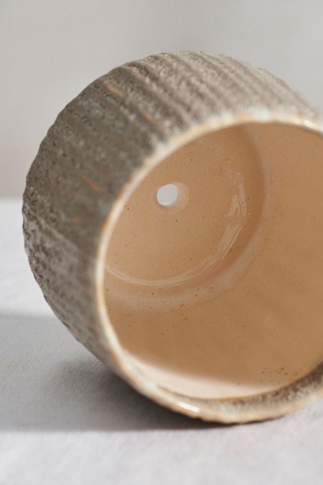 Ridged Barrel Stoneware Planter #2
