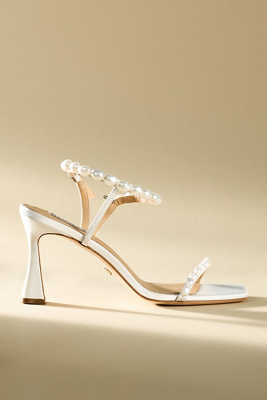 Badgley Mischka Demi Pearl Ankle-strap Heels In White