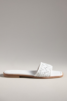 By Anthropologie Woven Leather Slide Sandals In White