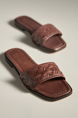 Sandali Slide In Pelle Intrecciata – Bianco/Cammello/Nero, Taglie UK 6-7.5 Nuovi