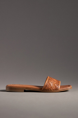 By Anthropologie Woven Leather Slide Sandals In Beige
