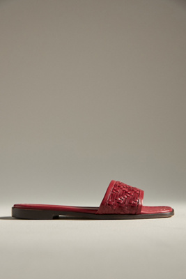 By Anthropologie Woven Leather Slide Sandals In Red