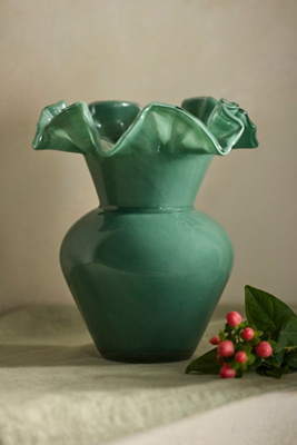 Terrain Ruffled Glass Bud Vase In Green