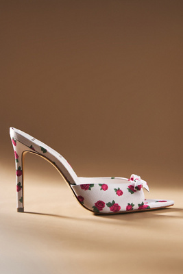 Black Suede Studio Brea Bow Floral Mule Heels In Pink