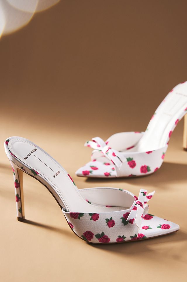 Black Suede Studio Brea Bow Floral Mule Heels #2