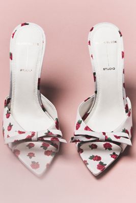 Black Suede Studio Brea Bow Floral Mule Heels