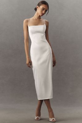 BHLDN Square-Neck Back-Slit Slim Satin Midi Dress