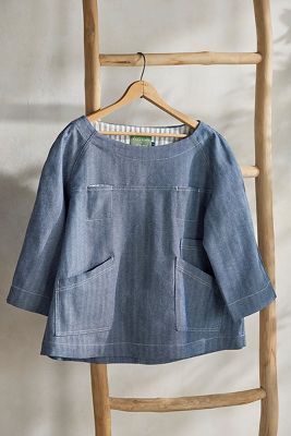 TERRAIN X OF DRESS GARDENING SMOCK, DENIM HERRINGBONE 