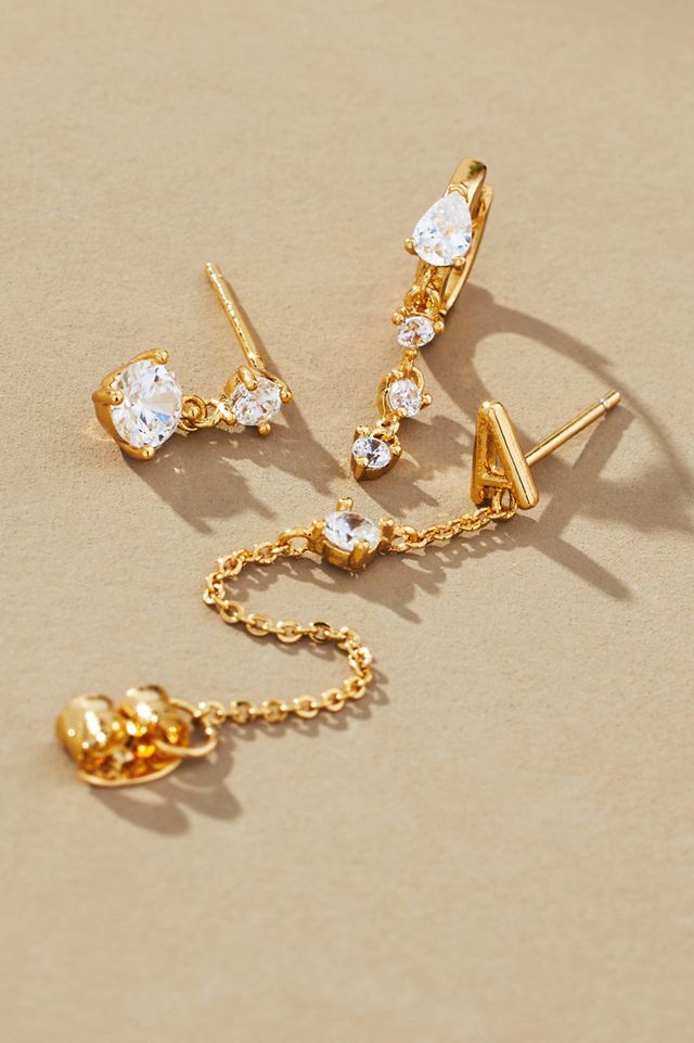 Monogram and Crystal Earrings, Set of 3 #2