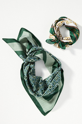 By Anthropologie Patterned Hair Scarves, Set Of 2 In Green