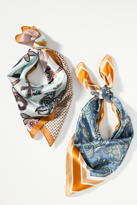 By Anthropologie Patterned Hair Scarves, Set Of 2 In Blue