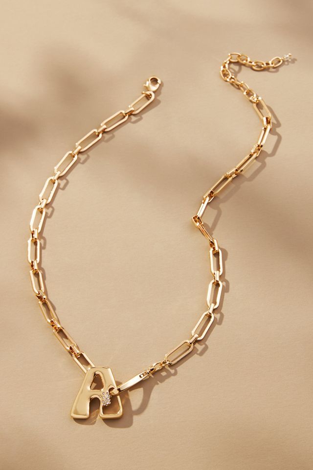 Bubble Letter Monogram Paperclip Chain Necklace #3