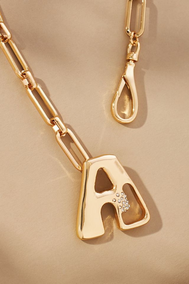 Bubble Letter Monogram Paperclip Chain Necklace #1