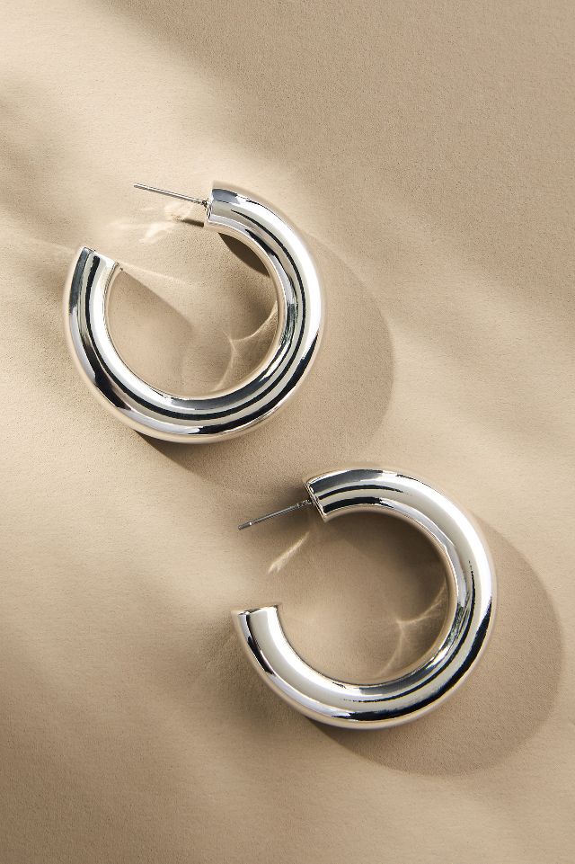 Anthropologie Oblong Silver Plated Brass Hoop Earrings outlet