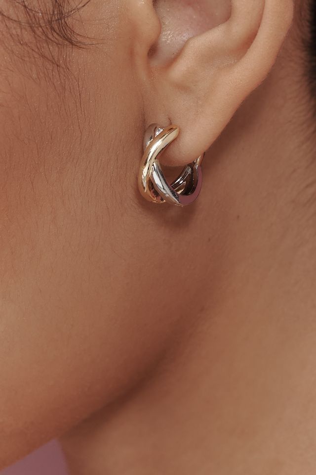 Twisted Mixed Metal Huggie Hoop Earrings #1