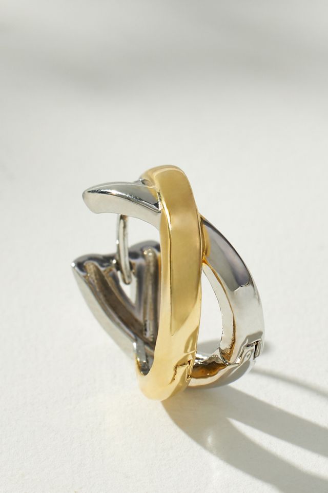 Twisted Mixed Metal Huggie Hoop Earrings #3