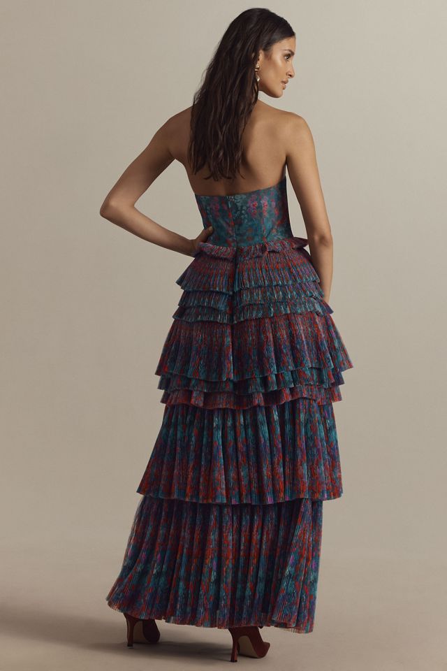 knee length dresses for ladies Provence Bloom Tiered Ruffle Maxi Dress Yellow main image 1