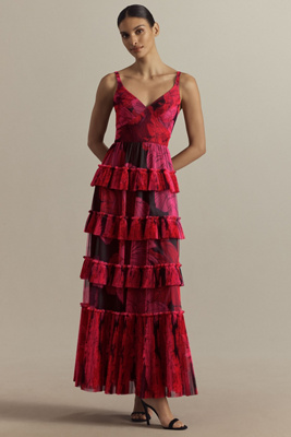 HUTCH FREYA SLEEVELESS TIERED TULLE MAXI DRESS 