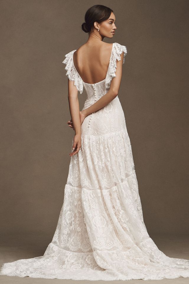 RISH Lauren Square-Neck A-Line Tiered Lace Wedding Gown #4