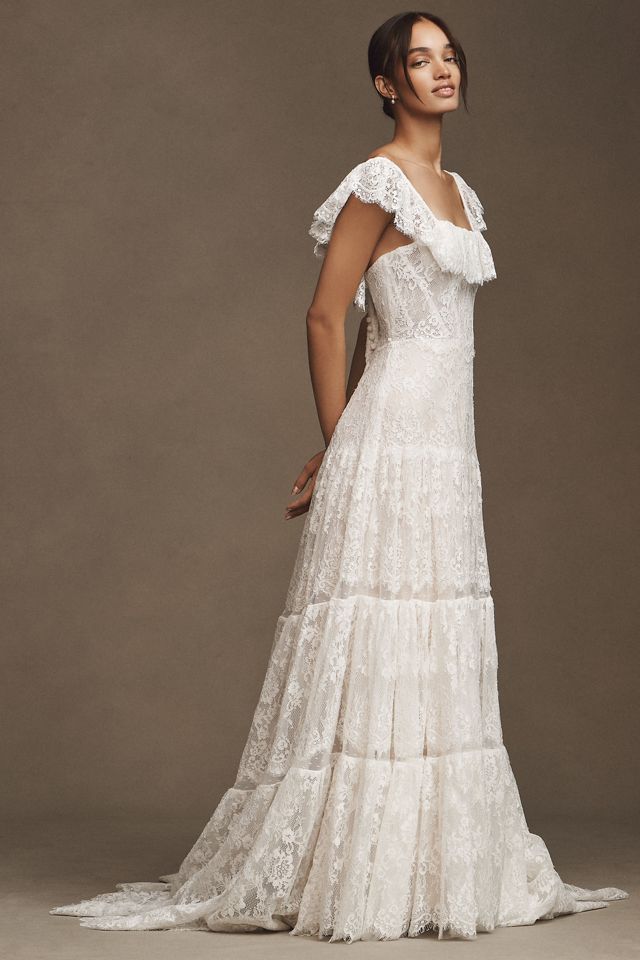 RISH Lauren Square-Neck A-Line Tiered Lace Wedding Gown #6