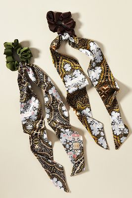 BY ANTHROPOLOGIE TILE PRINT HAIR SCARF SCRUNCHIES, SET OF 2 