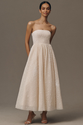 BHLDN STRAPLESS EMBELLISHED FIT & FLARE MIDI DRESS 