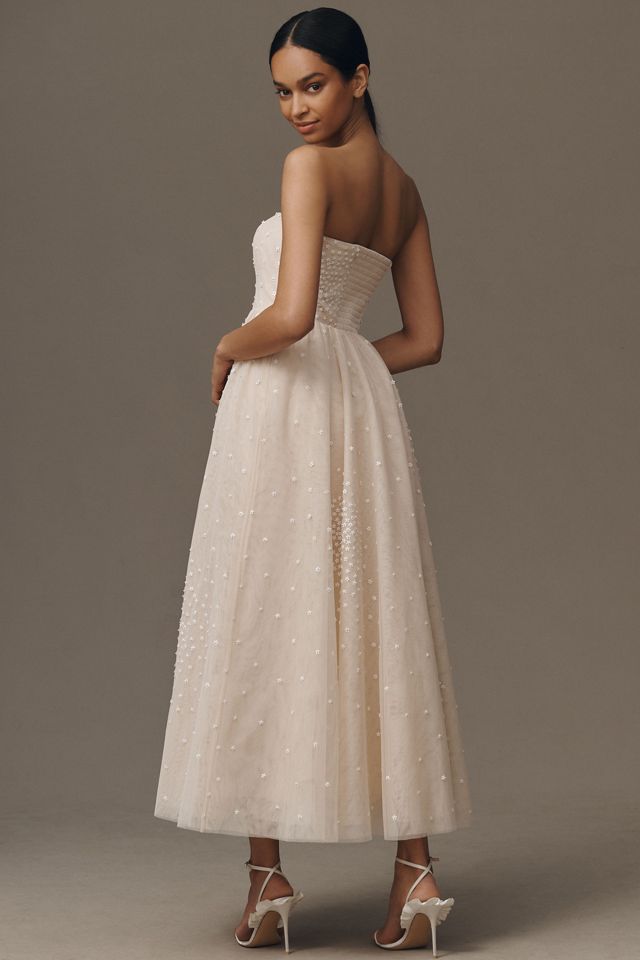 BHLDN Strapless Embellished Fit & Flare Midi Dress