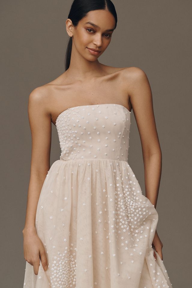 BHLDN Strapless Embellished Fit & Flare Midi Dress
