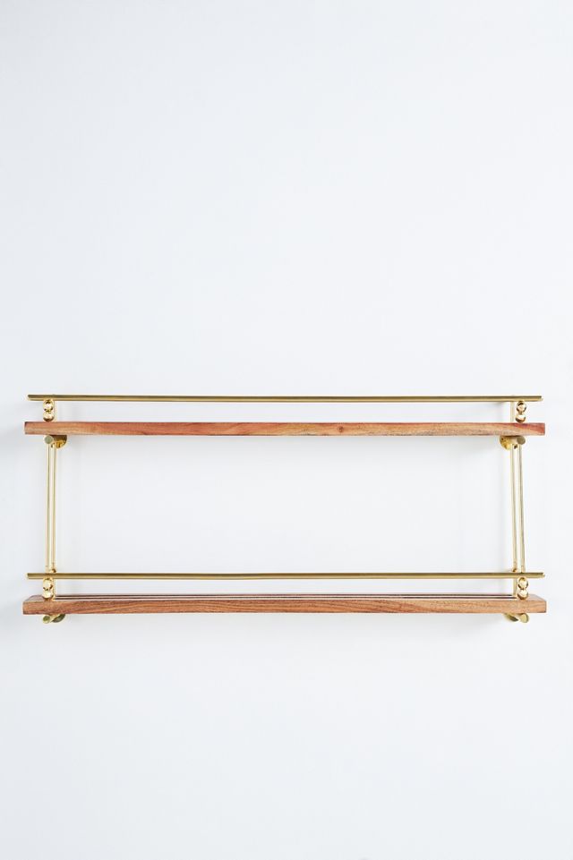 Aldina Acacia Wood & Brass Two-Tiered Plate & Spice Rack #2