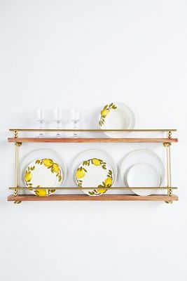 Aldina Acacia Wood & Brass Two-Tiered Plate & Spice Rack
