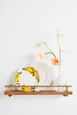 Anthropologie Aldina Acacia Wood & Brass Plate & Spice Rack